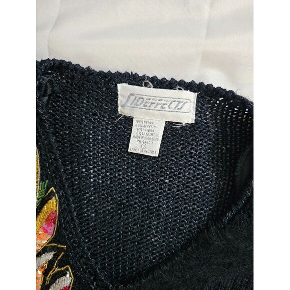 Vintage Side Effects Black Beaded V-neck Sweater Shoulder Pads S - Picture 6 of 7